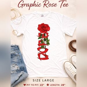Officially Dope Clothing White Graphic Rose LOVE T-Shirt Streetwear Casual Large